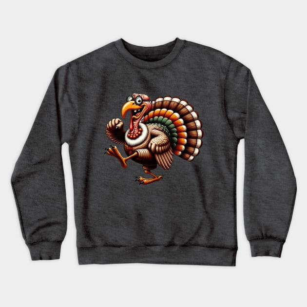 Funny Old Turkey Cartoon Thanksgiving Retro Aesthetic Crewneck Sweatshirt by Tintedturtles